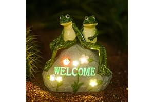 ‎YEOMOO Yeomoo Frosch Liebhaber Figuren Gartendeko Solar für Draußen - Frosch Deko mit Blumen LED Lichterkette asuf einem Stein sitzend Garten Zimmer Dekoration Geschenke für Frauen/Männer Liebhaber 20.5CM