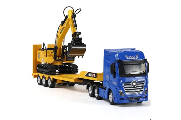 Camion Jouet Excavatrice Enfant, Échelle 1/50 for Max Carrée Métaux Modèle de Camion Remorque Voiture, Jouet de Remorquage Moulé sous Pression Garçon Cadeau et Les Collectionneurs Modèles-Blue