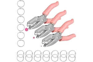 LUNEKUCK Lot de 3PCS Poinconneuse Papier de 1,5 mm / 3 mm / 6 mm Perforatrice 1 Trou avec 20PCS Anneau de Reliure Pince à Perforatrice en Métal pour Papier Cartes Plaquettes DIY
