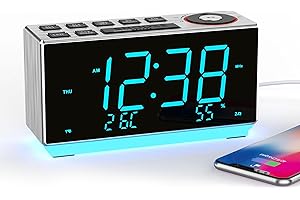 Réveil avec Radio FM, Chargement USB, Affichage LED Bleu Glace de 1,8 Pouces, Veilleuse, Double Alarme, Sieste, Contrôle de Gradation, Horloge électronique de Bureau de Chevet iTOMA CKS508