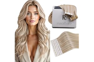 ‎RUNATURE RUNATURE Tape in Extensions Echthaar Blond Highlights 30cm Kurz Tape Extensions EchthaarAschblond Mit Platinblond Invisible Echthaar Extensions Tape 20 Stücks 30g #18P60