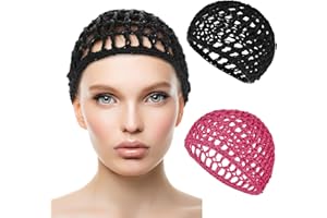 WLLHYF Hair Net Wrap Nets For Women 2 PCS Sleeping Sleep Cap Drying Curly Hair Crochet Press Hairnets Snood Wraps Cover Hairnet Workers Cap Mesh Head Caps Wrapping Long Curly Hair Overnight(rose red/black)