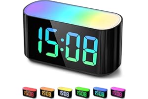 DOUMOSH Réveil pour enfant avec veilleuse, veilleuse RVB, variateur de luminosité 0 à 100 %, écran coloré, réveil numérique pour enfants pour les débutants scolaires, filles, garçons