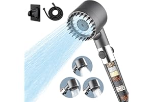GUISHOP-EU Soffione Doccia con 1.5m Tubo & Staffa Fissa,Doccino per Doccia Anticalcare,3 Modalità e Pulsante di Arresto Dell'acqua,Alta Pressione, Doccino Pressurizzato, SPA, Risparmio Idrico