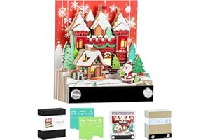 QINGNING Calendrier 3D 2026, Calendrier Créatif avec Lumières & Maison de Neige de Noël, 3D Bloc-Notes en Papier Sculpté, Notes Autocollantes, 3d Calendriers Découper en Papier pour Bloc-Notes, Décoration DIY