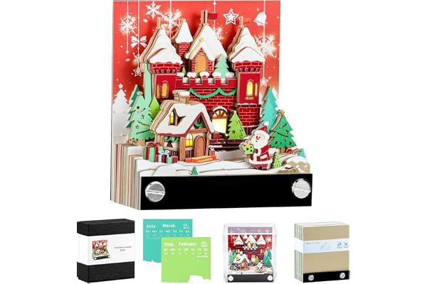 Calendrier 3D 2026, Calendrier Créatif avec Lumières & Maison de Neige de Noël, 3D Bloc-Notes en Papier Sculpté, Notes Autocollantes, 3d Calendriers Découper en Papier pour Bloc-Notes, Décoration DIY