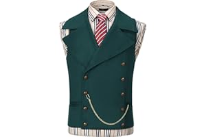 AeoTeokey Chaleco de ante para hombre traje cruzado clásico vaquero chaleco de cuero sintético solapa grande