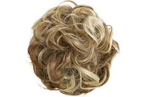 CAISHA XL Postizo Coletero Lazo Para El Pelo Voluminoso Ondulado Cabello Sintético Mezcla De Rubio Castaño G32E