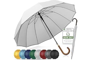 Adriano Porcaro® - Ombrello automatico, ombrello a bastone antivento in legno, rinforzo in fibra a 12 pieghe, grande, stabile e resistente al vento, diametro 115 cm, Blu navy/grigio., xxl