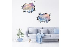 PLIGREAT 2 Sheets 3D Cracked Wall Stickers Lifelike Winter Landscape Wall Art Murals Peel and Stick Wall Decals for Bedroom Living Room Office Decor Home Indoor DIY Large Size Stickers Decoration