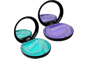 Maoerdental 2 Pack Aligner Case with Mirror,Convenient Retainer Case for Invisalign Aligners, Night Guards, and Mouth Guards (1PC Black Cyan+1PC Black Purple)