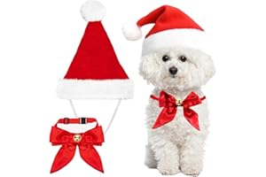 YCICHE Katzen Hunde Weihnachtskostüm, Weihnachtsmütze und Halsband Haustier Kostüm, Lustig Katzenbekleidung Hundebekleidung, Rot Hund Weihnachten Kostüm, für Klein Hund Katze Weihnachts Outfit Geschenk