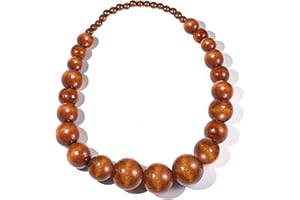 COLORFUL BLING Ethnic Natural Wood Beads Necklace for Men Women Africa Wooden Chain Chunky Strand Necklace Statement Hip Hop Jewelry