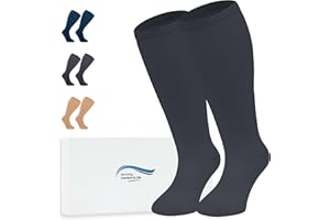 360 Relief Calze Compressione Graduata Donna e Uomo - Taglie forti 1 Coppia Solido Colore Gambaletti Compressione per Sports, Running, Viaggio, Ciclismo, Lavoro - 4XL Nero con Borsa Lavanderia