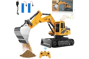 Trulloyoo Remote Control Excavator Toys, 11 Channel 2 in 1 RC Excavator with Bulldozer, 680 Rotatable Construction Vehicle Digger Toys with Light Music, Birthday for Kids Boys