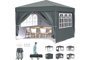 REBONIQUE Pavillon 3x3m, Pop-Up Faltpavillon Wasserdicht, Gartenzelt UV Schutz 50+, Partyzelt wasserdicht stabil mit Tragetasche, Höhenverstellbar Faltbar Gartenzelt mit 4 Seitenwänden, für Party, Garten (3*3M)