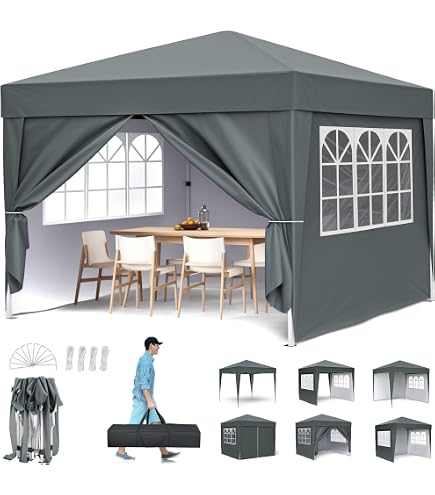 Soontrans Gartenpavillon 3x3m, Geschützter Sommerraum im Garten, Faltpavillon mit 4 Moskitoseitenwänden & Tragetasche, UV-Schutz, 3-Stufen Höhenverstellbar, aus Metall & 210D Oxford-Gewebe (Weiß Soontrans Gartenpavillon 3x3m, Geschützter Sommerraum im Garten, Faltpavillon mit 4 Moskitoseitenwänden & Tragetasche, UV-Schutz, 3-Stufen Höhenverstellbar, aus Metall & 210D Oxford-Gewebe (Weiß