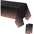 POPOYU 2Pcs Black Rose Gold Dotted Confetti Party Table Cloth,54 * 108 inch Large Plastic Waterproof Table Cover Rectangular Tablecloth for Birthday,Graduation,Wedding,Picnic,Party Decoration