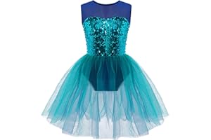 CHICTRY Abito da Pattinaggio Artistico Bambina Paillettes Tutu Vestito Danza Classica Body da Balletto Abito da Ballo Latino Ballerina Costumi di Danza Jazz Performance