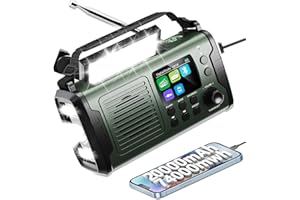 DIWUEO 20000mAh Kurbelradio mit Bluetooth,DAB/FM Notfall-Solarradio mit TF Karte, AUX IN, TFT Bildschirm,DAB+/FM Radio mit LED Taschenlampe & Leselicht,USB, SOS für Camping, Notfälle & Blackout(ArmyGreen)