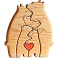 AYNKH Wooden Bears Family Puzzle with Name Customizable, 5PCS Decorative Pieces for Home Decor Sculpture House Warming Gift Birthday Christmas
