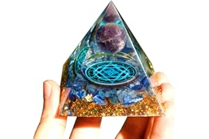 Besorgone Pirámide de orgonita hecha a mano con piedras curativas de cristal Energía Reiki positiva, Amatista con cuarzo cianita Chakra Orgone Regalo de decoración para el hogar, meditación