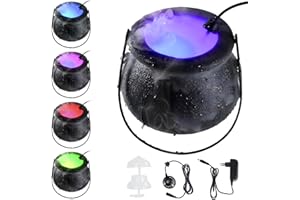 FTJKGH Halloween Hexenkessel Nebelmaschine, Halloween Nebelmaschine mit 12 LED Licht Halloween Hexenkessel Rauchmaschine Halloween Nebler Nebelmacher für Halloween Party Deko Requisite
