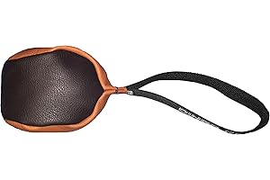 DINGO GEAR WWW.DINGOGEAR.COM 1977 DINGO GEAR S02779 - Palla in vera pelle con manico per l'addestramento del morso, Ø 11 cm, per recuperare e ricompensare il cane giocattolo casuale