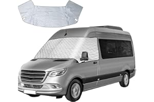 YWNYT Windschutzscheibenabdeckung für Mercedes Sprinter 2006-2018, 2-lagige Baumwolle mit Magnet unten, Frontscheiben-Wickelabdeckung, faltbar, thermische Windschutzscheibenabdeckung