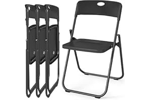 ‎NEWFULAM Newfulam Kunststoff Klappstuhl 4er Set mit Metallrahmen - Büro Klappstühle Schreibtischstuhl mit Stahlrahmen für Home Office Party, Gäste Stuhl 150KG Kapazität (Kunststoff+Metall, Schwarz, 4er-Set)