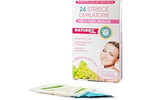 Satinex, 24 Strisce Depilatorie Viso e Parti Delicate, Strisce Depilatorie Pronte per L'Uso con Olio di Semi di Uva, Depilazione Donna, Confezione con 2 Salviette Post Depilazione con Aloe Vera