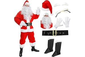 I LOVE FANCY DRESS Deluxe Santa Suit Mens - Father Christmas Fancy Dress in 10 Pieces Inc. Jacket, Trousers, Hat, Wig, Beard, Eyebrows, Glasses, Gloves, Boot Covers & Belt