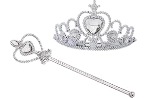 Kuzhi Frozen Elsa Crown Tiara and Wand Set – Silver Heart Jewel (Silver)