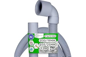 Tubo Desague de Lavavajillas Universal 1,9 m Interno Ø 30/19 mm Exterior Ø 35/25 mm Recto y en Angulo 45° con Código Original 91670102 para Candy - MADE IN EU - Garantía de 5 Años - ONIX TECH
