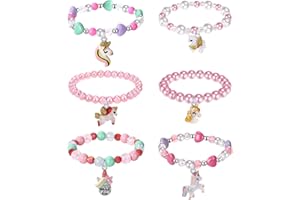Maeoetty 6 Pieces Colorful Unicorn Bracelet Rainbow Bracelet Girls Party Favors Toddler Play Jewellery-Unicorn
