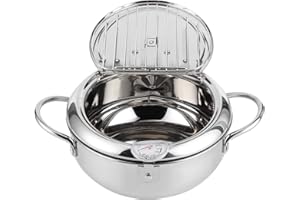 Leftwei Friteuse, Marmite Japonaise avec Thermomètre, Friteuse en Acier Inoxydable 304 avec Grille de Vidange D'huile pour Frites Tempura Frites Poisson et Poulet (Grand 24cm) Leftweix0et42da6u-12