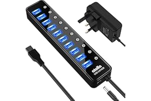 Powered USB 3.0 Hub, atolla 10 Ports Data Hub Splitter with Individual ON/Off Switches and 12V/2.5A Power Adapter Extension for Mouse, Keyboard, Hard Drive More Devices, Black, (QF-UD50)