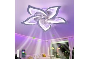 GWYAJTU Plafonnier Ventilateur De Plafond RGB Couleur Variable, Lampe Ventilateur Led Dimmable, Ventilo Plafond Avec Lumière Réversible 6 Vitesses Pour Chambre Enfant-RGB Blanc