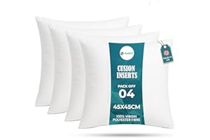 Nod Off Cushions Inserts (Pack of 4) - 18” x 18” (45cm x 45cm) Hollowfibre Stuffed Square Cushion Insert - Hypoallergenic Bounce Back Cushion for Sofa, Bed, & Outdoor