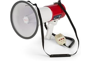 AUNA 80 W mégaphone MEGA080USB - Modes Discours, sirène ou sifflet, Lecteur Mp3 et Port USB, Sangle, portée jusqu'à 700 m, Polyvalent, Châssis en Plastique et Entourage Anti Choc, Rouge