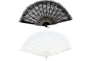 SKHAOVS 2 Pcs Vintage Lace Fan, Folding Fan, Hand Held Fans, Dance Fans, Women Fan, Bridal Hand Fan, Wedding Dancing Party Prom Decor Flower Fan for Women and Girls Home Decorative (2 Pcs)
