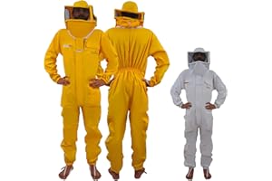 URBANSBEE Tuta Apicoltore professionale Abito Apicoltura Cotone Quadrato Cappuccio eampia tasca per gli apicoltori contro le punture delle api Tuta Naturale ape (XXXL, Giallo Con Cappello Quadrato)