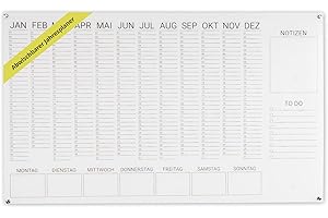 ‎IH ENGINEERING BV Jahresplaner mit Wochentagen Acryl - beschreibbar & abwischbar - Wandplaner und Familienplaner mit Abstandshaltern - ideale Haushalts- und Planungstafel für Eltern – Größe: 100x60 cm – Transparent