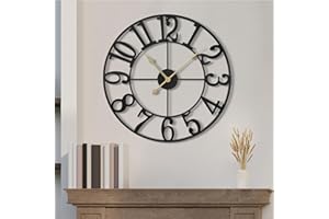 Maxstar 50CM Round Large Wall Clocks,Battery Operated,Silent Non Ticking,Farmhouse Vintage Decorative Analog Metal Vintage Wall Clock for Living Room,Kitchen,Bedroom Decor