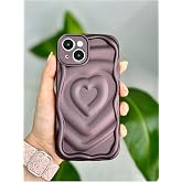 Go Aksesuar Apple Iphone 13 ve 14 ile Uyumlu 3D Mat Kabartma Kalp Desenli Kamera Korumalı Silikon Kılıf