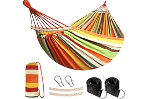 Anyoo Hamac de Jardin avec Tige en Bois, hamac Confortable Portable avec Accessoire de Ceinture, étui de Transport pour terrasse intérieure/extérieure Garden Beach (Orange)