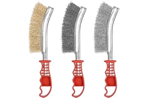 LEAZZLE 3 Pezzi Spazzola Acciaio Set in Acciaio Inox E Ottone E Nylon E Acciaio al Carbonio, Spazzola Metallica con Manico in Plastica, Spazzola di Ferro per Pulizia Vernice, Polvere, Legno, Togli Ruggine