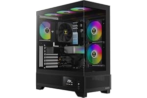GAMDIAS PC Case, ATX Gaming Mid Tower, No-Hub, Real-time Monitor, Seamless Tempered Glass, Pre-install 3 x 120 mm ARGB PWM Fans, Side Vents Perforated, Black