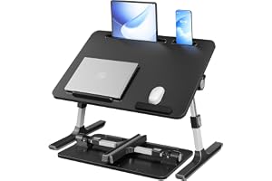 SONGMICS Laptopbord, Sängbricka med Förvaringslåda, 60 x 40 x 38 cm | Bord för Bärbar Dator för Säng och Soffa, för Sovrum och Vardagsrum, Bläck Svart, ISLAND Kollektion LLD118B101