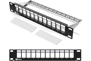 HB-DIGITAL 12-Port Patch Panel Modular for Keystone Modules Shielded Black Server Mount 10 Inch Rack Mounting Distribution Panel 1U CAT5 CAT6 CAT7 LAN Professional TIA568A TIA568B Earth Cable